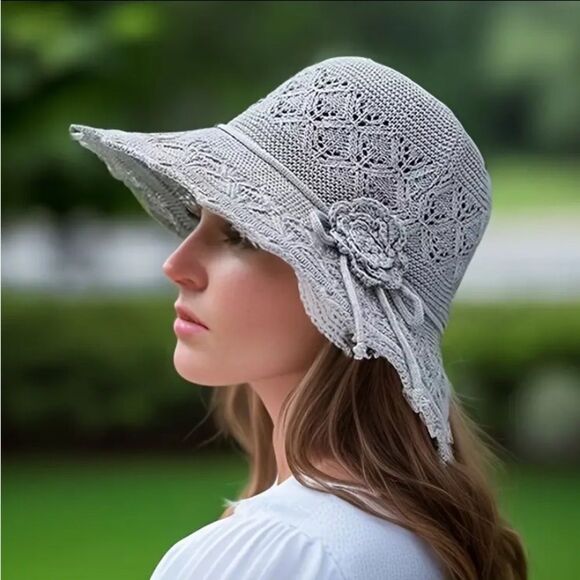 Foldable Wide Brim Packable Straw Sun Hat OS Gray NWT - Picture 1 of 6